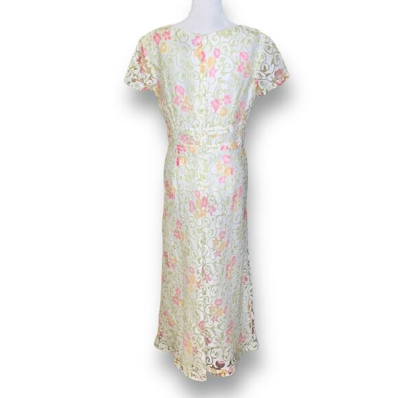 Vintage 90s Lennie New York Floral Gown Brocade Dress Bow Detail Column Maxi - Picture 3 of 12